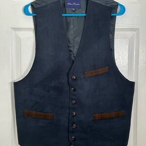 Alan Flusser Navy Blue Vest with Brown Accents